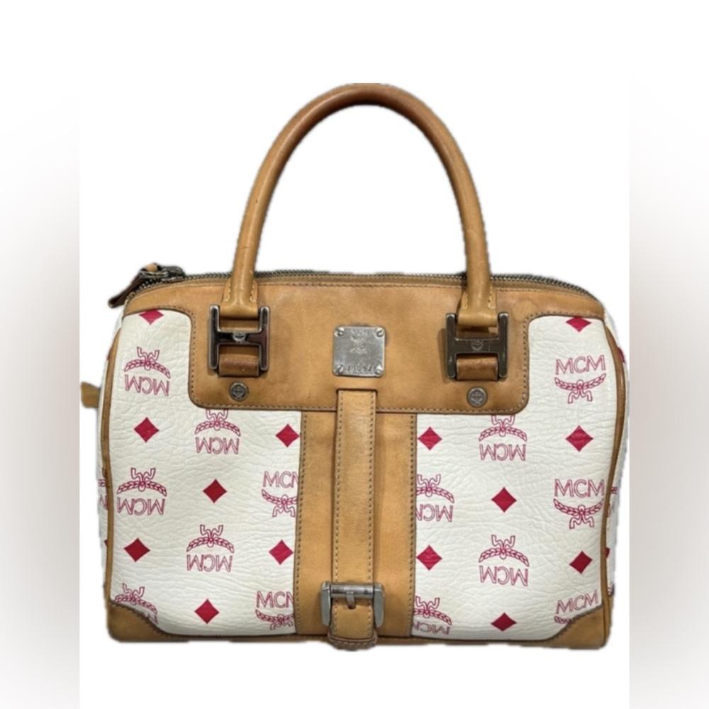 MCM Pink and White Boston with Tan Accents